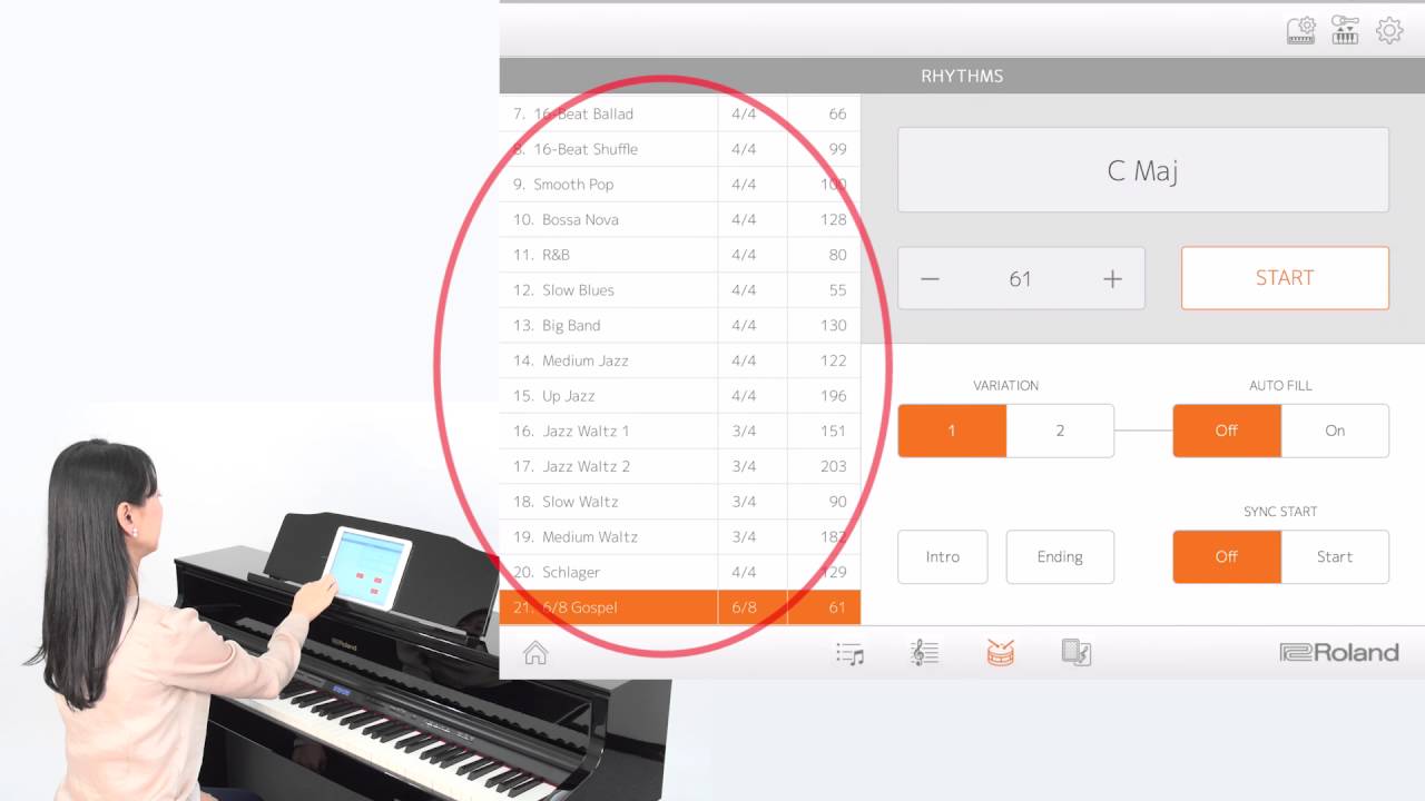 Truy cập thư viện bài hát Piano Partner 2